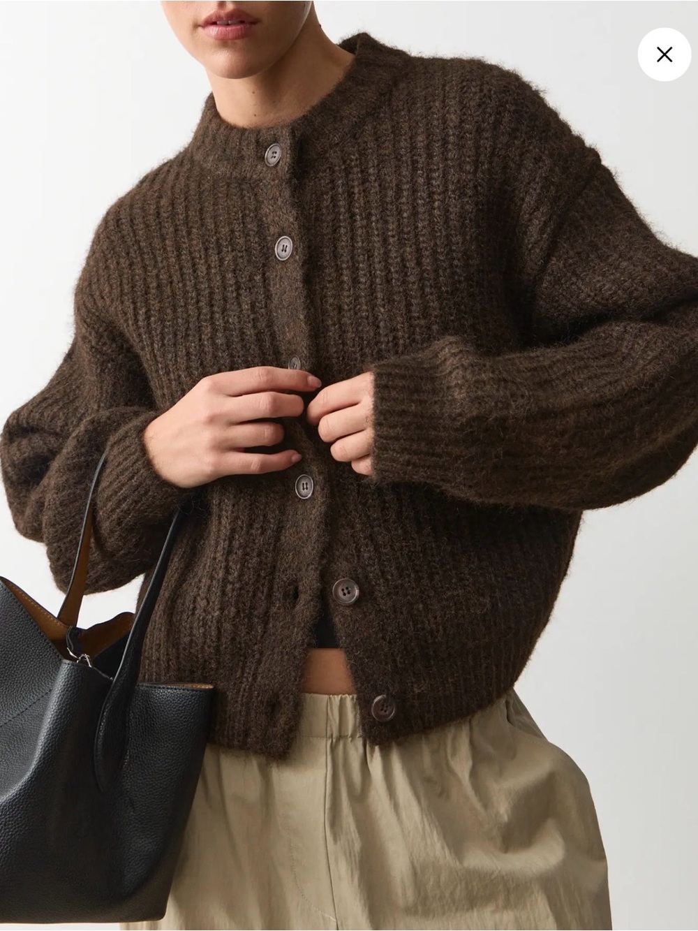 Brown Textured Knit Cardigan – Chunky Button Front – Relaxed Fit